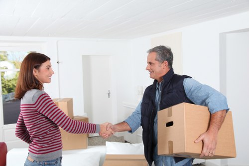 Packed business supplies ready for commercial move in Shepherdsbush